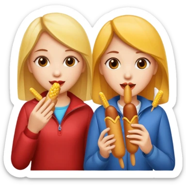 Two girls eating corn dogs sticker