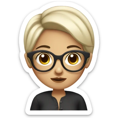 a girl with short black hair, Wearing large square-framed glasses, Round face, calm expression sticker