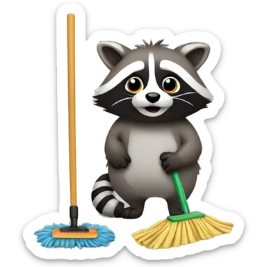 raccoon with a mop sticker