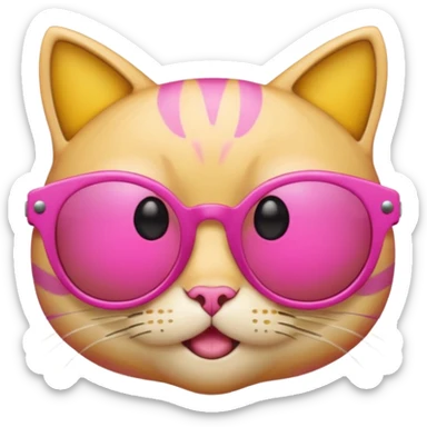 make a yellow circle face emoji with diva sun glasses that are like bright pink cat eye and like long lashes and the hand tilting the sunglaggeses dsown sticker