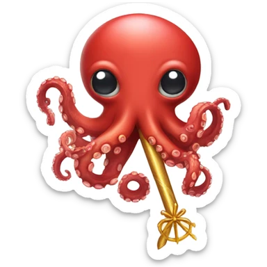 red octopus holding fairy wand sticker