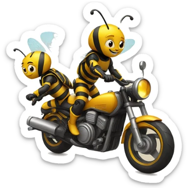 two bees riding a motorcycle sticker