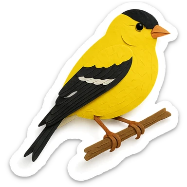American Goldfinch on a branch, layered paper details, realistic feather patterns, vivid yellow and black markings sticker