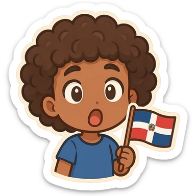 chibi emoji of a Dominican character with curly hair and brown skin, surprised expression sticker