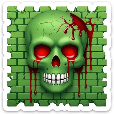 A moss covered green brick wall splattered with blood, in the style.of your bleeding skull art. sticker
