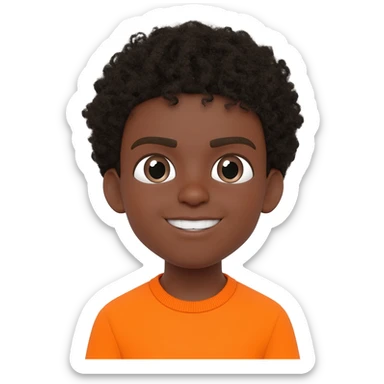 black boy curly hair orange shirt talk bubble sticker