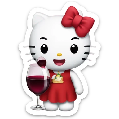Hello Kitty drinking red wine sticker