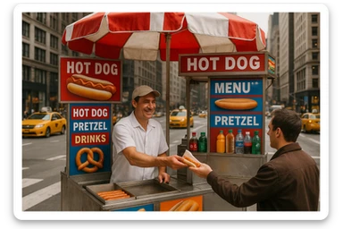 hotdog seller in New York with cart sticker