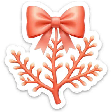 charming coral branch with plastic shine, natural coral texture, pastel colors with bright pops, small bow accessory, detailed shading, no cartoon eyes sticker