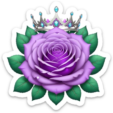 Purple rose flower, silver circle plaque with silver tiara sticker