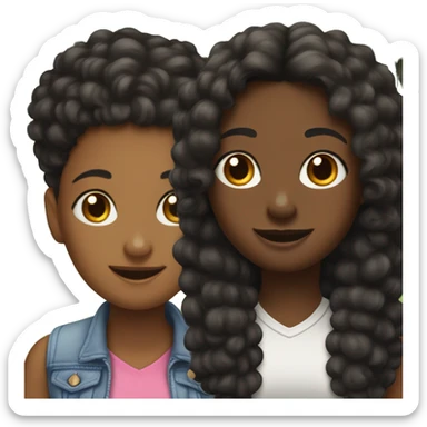 black pomeranin with one straight hair girl and one curly hair girl in the park sticker