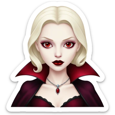 Cinematic Noble Vampire Portrait Emoji, Elegant and commanding, with a refined, pale visage framed by dark, velvet accents and a hint of crimson, exuding timeless seduction and dangerous allure, simplified yet exquisitely detailed, glowing with a soft nocturnal radiance and a subtle, mysterious outline that captures the regal spirit of an immortal lord of the night! sticker