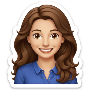 40 yr croatian woman, long wavy brown hair, big smile, side part, 
 sticker