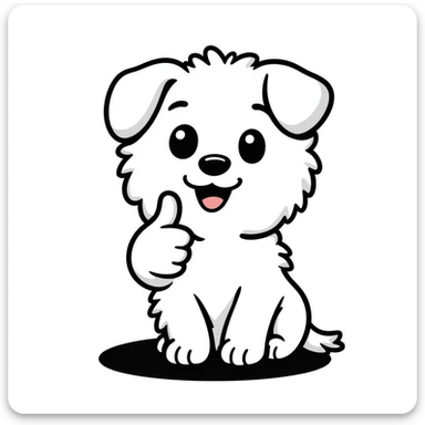 cartoon Maltese puppy giving a thumbs up, hand-drawn look sticker