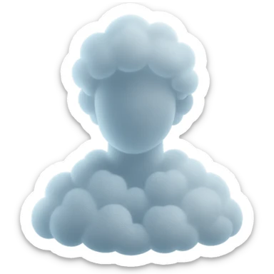shoulder-up portrait of a person facing forward, fully composed of bright, convex clouds with a slight glow, matte glass style sticker