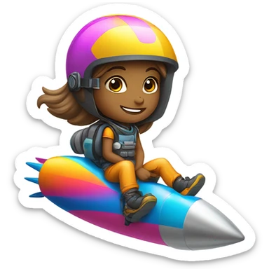 Girl riding a rocket  sticker