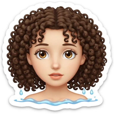 brunette curly haired girl with watery eyes sticker