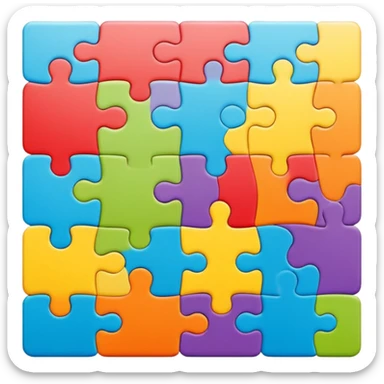 An icon showing connected jigsaw puzzle pieces with letters sticker