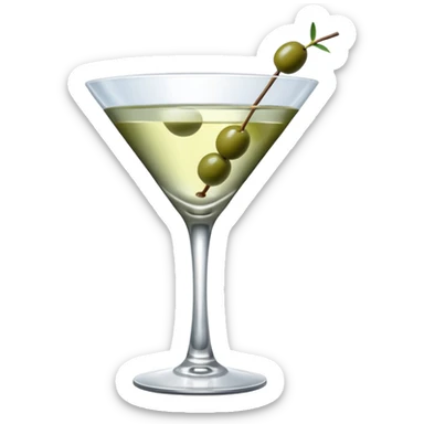 martini glass with 3 olives. no straw, just 1 stick that the olives will be stuck on. olives should have the same size. no leaves at all. liquid should be more white/clear than greek  sticker