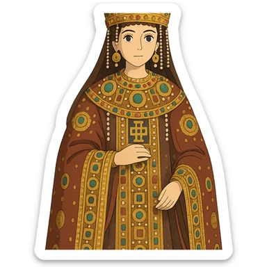 Empress Theodora in ornate Byzantine robes and crown sticker