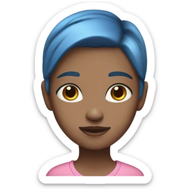 girl with half brown half blue hair, blue eyes, fair skin, pink clothes sticker