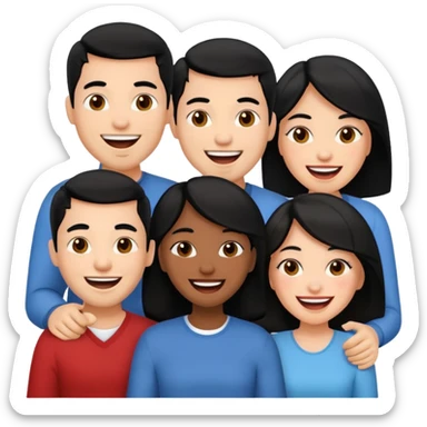 team with 4 people. 2 men and 2 women with black hair sticker