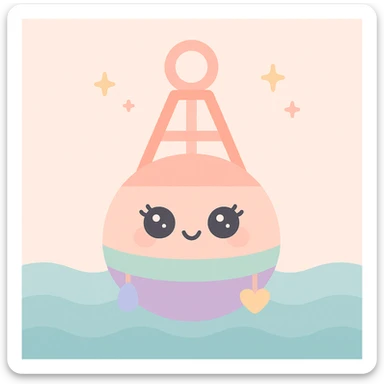 stylish buoy with feminine features and pendants, in the ocean, whimsical and fun, lighthearted, colorful sticker