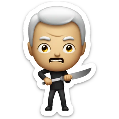 A really scary and angry person holding a toy knife sticker