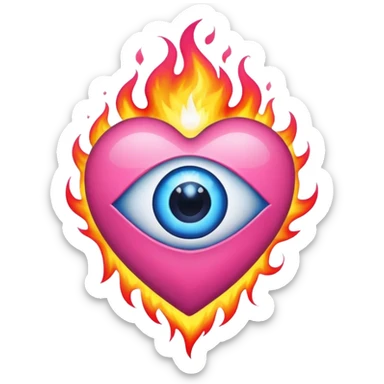 pink flaming heart with blue evil eye in the middle  sticker