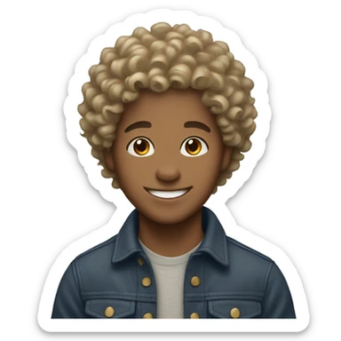 Happy light skin boy with curly hair sticker