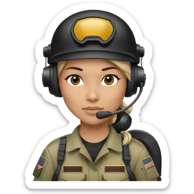black and white drawing of a female special operations communications operator in combat gear sticker