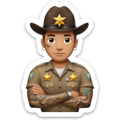 sheriff with tatttoos on his arms  sticker
