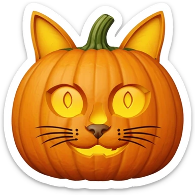a pumpkin carved as a cat sticker