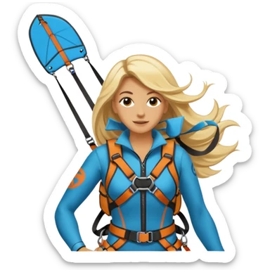 Blonde long haired ladie Kitesurfing with harness sticker