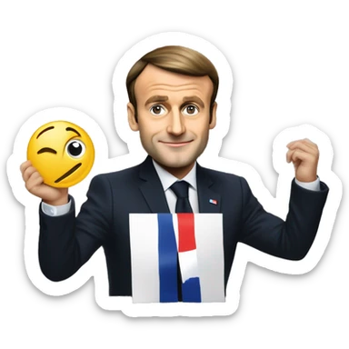 emmanuel macron the president of france with a placard with marked " allez marine tondelier " sticker