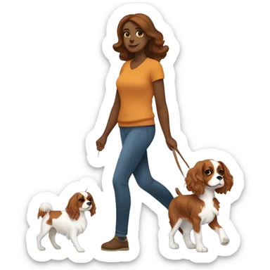 A woman walks with a cavalier King Charles spaniel sticker