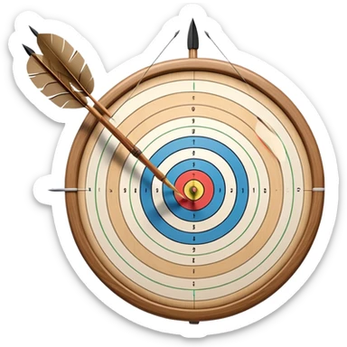 A bow with arrows drawn and ready, aimed at a target with concentric rings. The focus is on the elegance and precision of archery, with the target clearly visible in the background, symbolizing skill and concentration in the sport. sticker