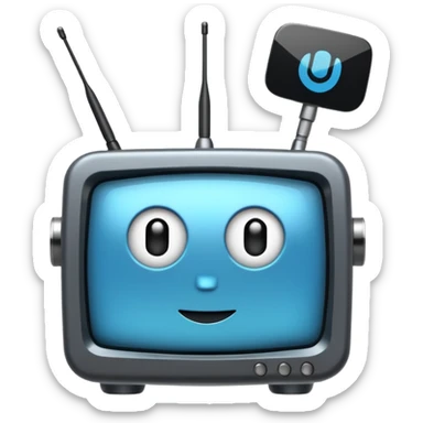 A simple 2d TV box facing the camera that has AI text. The TV has antennas on it. sticker