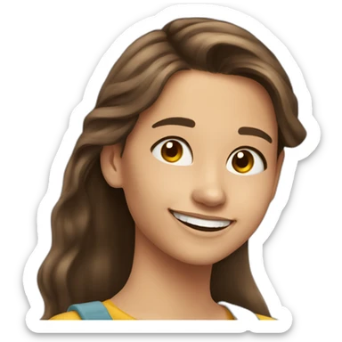 Spanish Teenager girl long Brown hair smiling taking selfie sticker