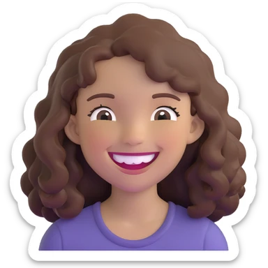 brown girl with wavy hair and brown eyes, laughing sticker