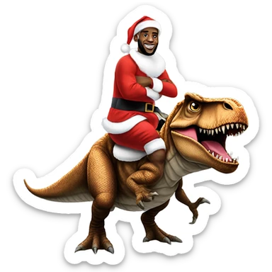 lebron james in a santa costume riding on top of a t-rex sticker