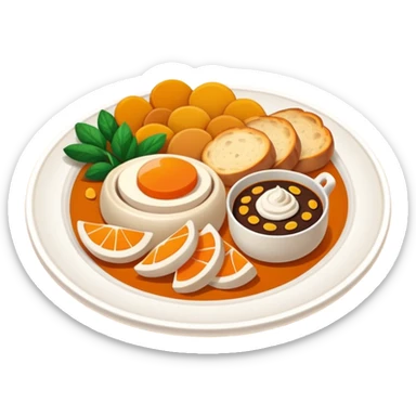 Homemade dishes on a plate, warm cozy colors, simple shapes, flat design, high contrast, friendly and inviting. sticker