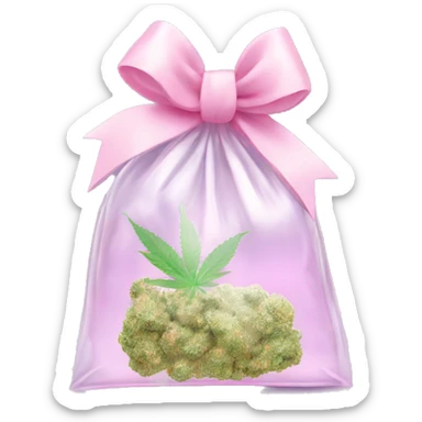 Clear bag with cbd in it tied with baby pink bow sticker