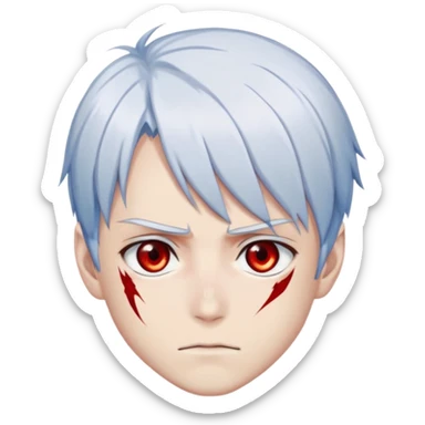 Shoto Todoroki face only, half red half white hair, heterochromia eyes one blue one gray, burn scar on left side of face, serious expression sticker