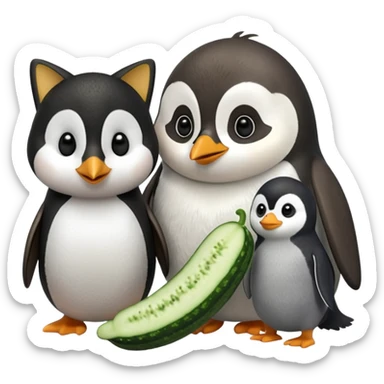 Köpekin yaninda kedi penguen kedinin yaninda üçüde hiyar yesin sticker