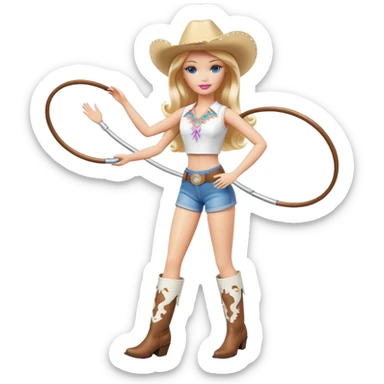 Hula hooping Barbie doll with white cowboy boots  sticker