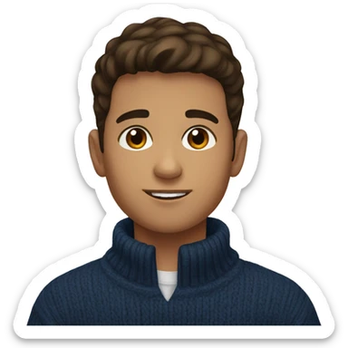 young boy, young hispanic, brown hair, short hair, brown eyes, dark blue winter sweater sticker