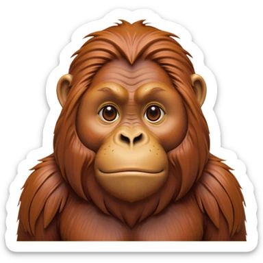 Cinematic Noble Orangutan Portrait Emoji, Poised and regal, with a robust, thoughtful build and deep, soulful eyes framed by rich, textured fur, Simplified yet sharp and sophisticated features, highly detailed, glowing with a soft, earthy glow, high shine, intelligent and contemplative, stylized with an air of ancient wisdom, focused and commanding, soft glowing outline, capturing the essence of a watchful and confident guardian that appears ready to step out of the screen with timeless authority! sticker