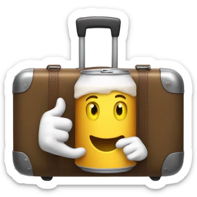 Beer can with hands ready to leave home with suitcases sticker