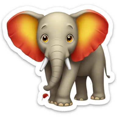 a yellow elephant with a red trunk sticker
